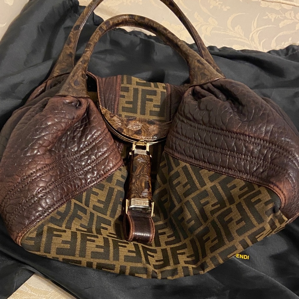 Fendi Dark Brown and Tan Spy bag with dust bag